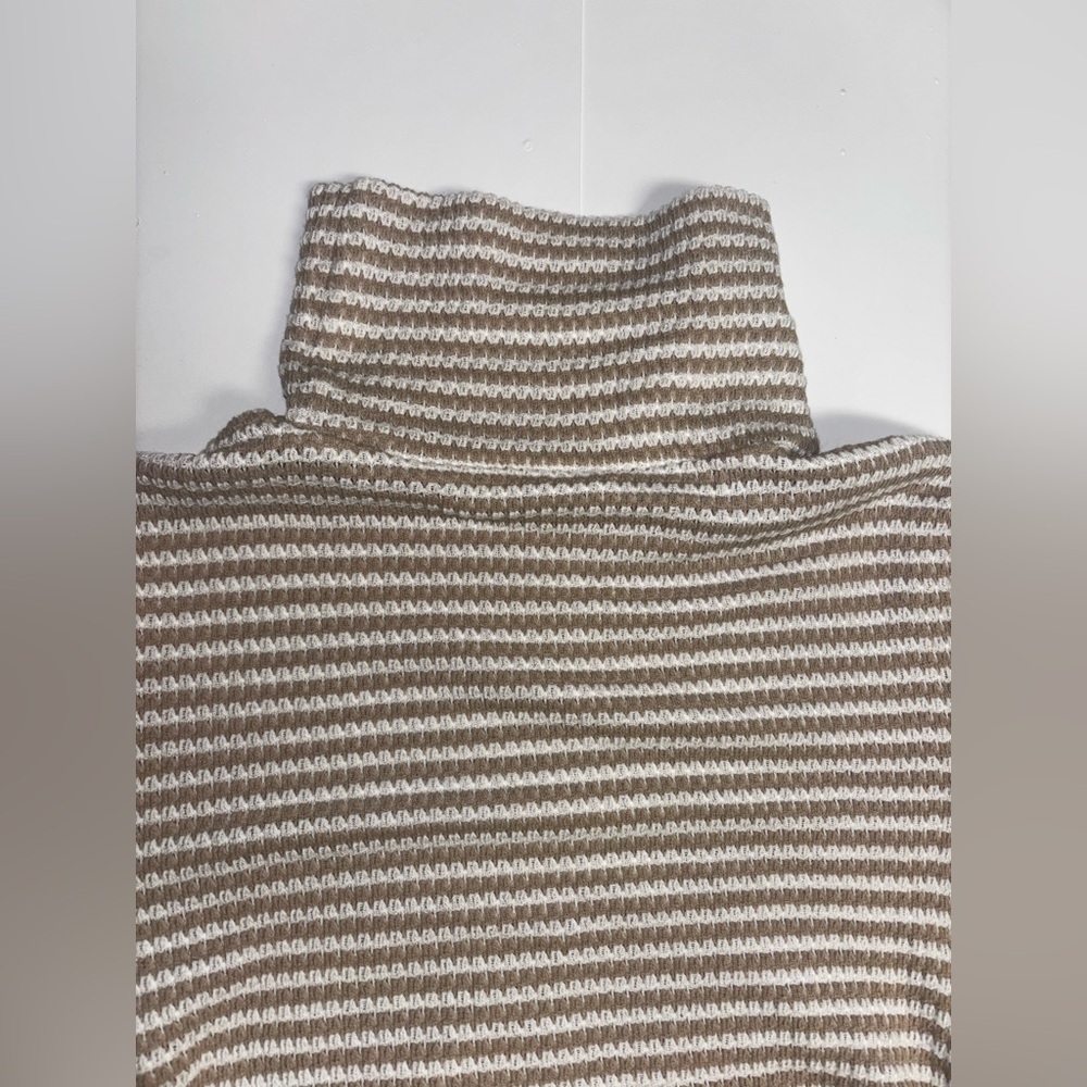 350. Beige & White Striped Turtleneck Top - Picture 5 of 6